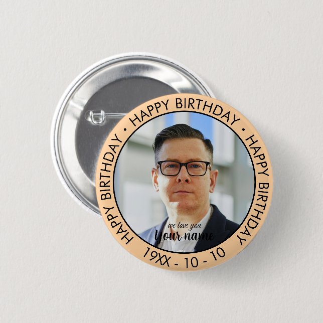 Happy Birthday Modern Simple Custom Photo  2 Inch Round Button (Front & Back)