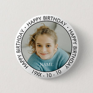 Happy Birthday Modern Simple Custom Photo  2 Inch Round Button