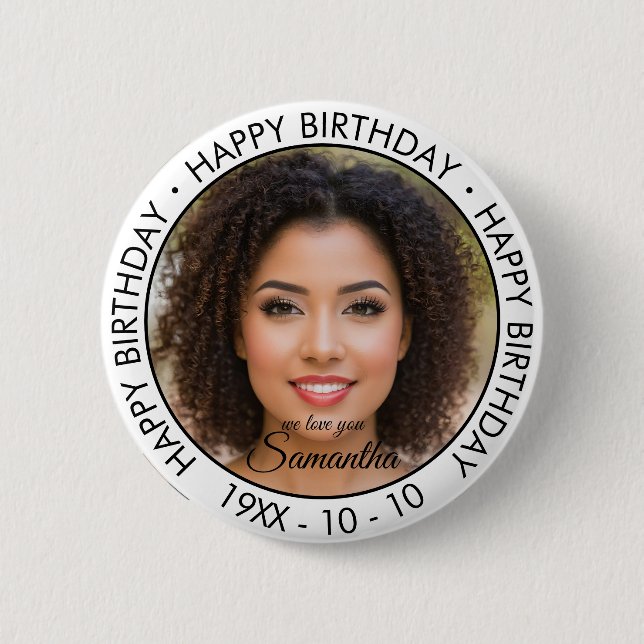 Happy Birthday Modern Simple Custom Photo  2 Inch Round Button (Front)