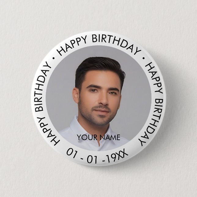 Happy Birthday Modern Simple Custom Photo  2 Inch Round Button (Front)
