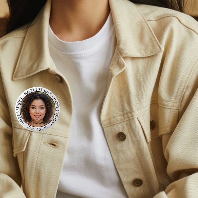 Happy Birthday Modern Simple Custom Photo  2 Inch Round Button (Creator Uploaded)