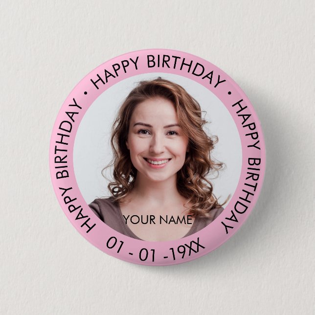 Happy Birthday Modern Simple Custom Photo  2 Inch Round Button (Front)