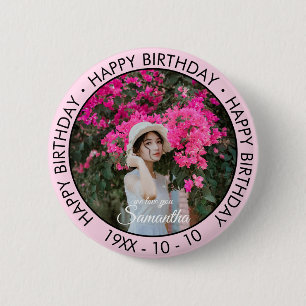 Happy Birthday Modern Simple Custom Photo 2 Inch Round Button