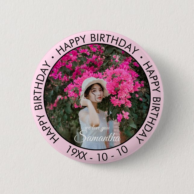 Happy Birthday Modern Simple Custom Photo  2 Inch Round Button (Front)