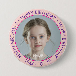 Happy Birthday Modern Simple Custom Photo  3 Inch Round Button