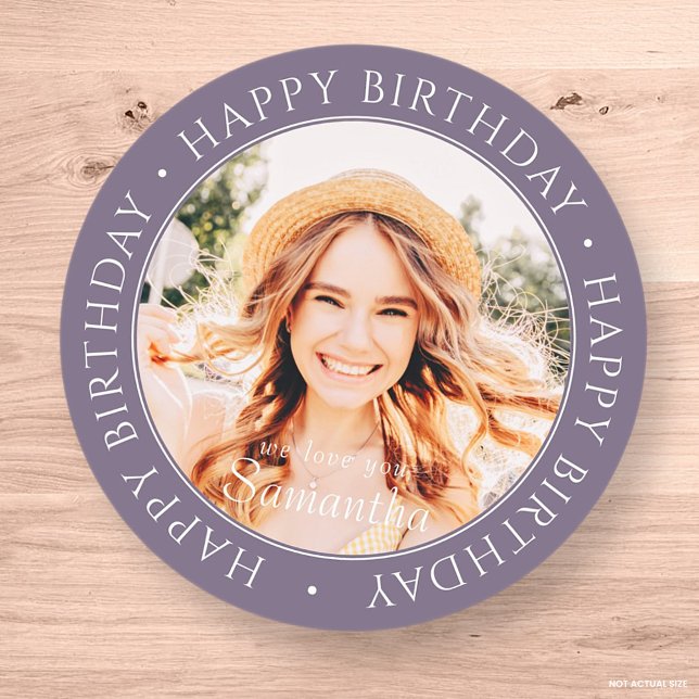 Happy Birthday Modern Simple Custom Photo Classic Classic Round Sticker (Creator Uploaded)