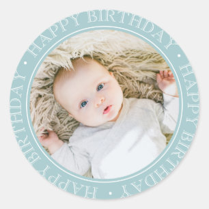 Happy Birthday Modern Simple Elegant Custom Photo Classic Round Sticker