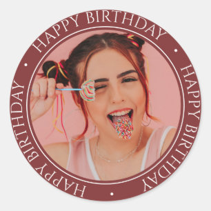 Happy Birthday Modern Simple Elegant Custom Photo  Classic Round Sticker