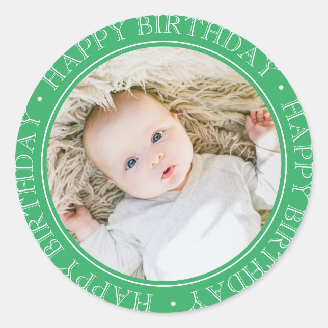 Happy Birthday Modern Simple Elegant Custom Photo  Classic Round Sticker (Front)