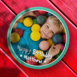 Happy Birthday Modern Simple Star Photo 4 Inch Round Button<br><div class="desc">This simple and modern design is composed of serif typography and add a custom photo.</div>