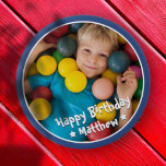 Happy Birthday Modern Simple Star Photo 4 Inch Round Button<br><div class="desc">This simple and modern design is composed of serif typography and add a custom photo.</div>