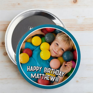 Happy Birthday Modern Simple Star Photo 4 Inch Round Button