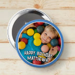 Happy Birthday Modern Simple Star Photo 4 Inch Round Button<br><div class="desc">This simple and modern design is composed of serif typography and add a custom photo.</div>