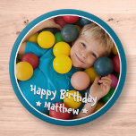 Happy Birthday Modern Simple Star Photo 4 Inch Round Button<br><div class="desc">This simple and modern design is composed of serif typography and add a custom photo.</div>