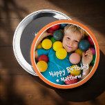 Happy Birthday Modern Simple Star Photo 4 Inch Round Button<br><div class="desc">This simple and modern design is composed of serif typography and add a custom photo.</div>