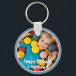 Happy Birthday Modern Simple Star Photo Keychain<br><div class="desc">This simple and modern design is composed of serif typography and add a custom photo.</div>