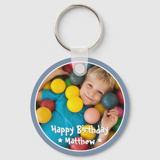 Happy Birthday Modern Simple Star Photo Keychain (Front)