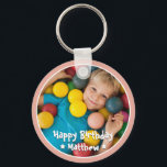 Happy Birthday Modern Simple Star Photo Keychain<br><div class="desc">This simple and modern design is composed of serif typography and add a custom photo.</div>