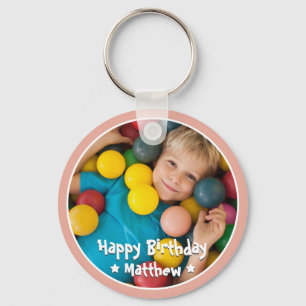 Happy Birthday Modern Simple Star Photo Keychain