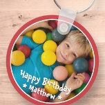 Happy Birthday Modern Simple Star Photo Keychain<br><div class="desc">This simple and modern design is composed of serif typography and add a custom photo.</div>