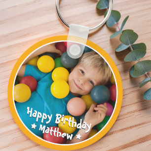 Happy Birthday Modern Simple Star Photo Keychain