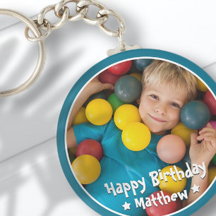 Happy Birthday Modern Simple Star Photo Keychain