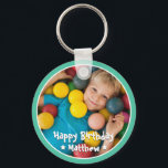 Happy Birthday Modern Simple Star Photo Keychain<br><div class="desc">This simple and modern design is composed of serif typography and add a custom photo.</div>