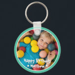 Happy Birthday Modern Simple Star Photo Keychain<br><div class="desc">This simple and modern design is composed of serif typography and add a custom photo.</div>