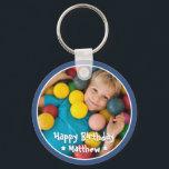Happy Birthday Modern Simple Star Photo Keychain<br><div class="desc">This simple and modern design is composed of serif typography and add a custom photo.</div>