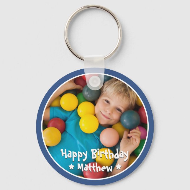 Happy Birthday Modern Simple Star Photo Keychain (Front)