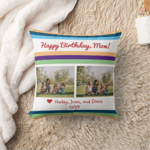Happy Birthday Mom 2 Photos Names Colour Bands Mak Throw Pillow