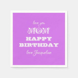 Happy Birthday Mom Chic Script Name Elegant Paper  Napkin