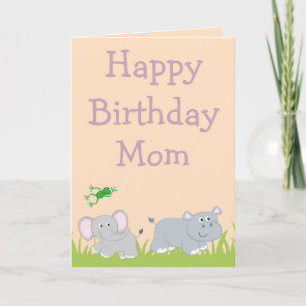 Happy Birthday Mom Elephant and Hippo photo inside Card