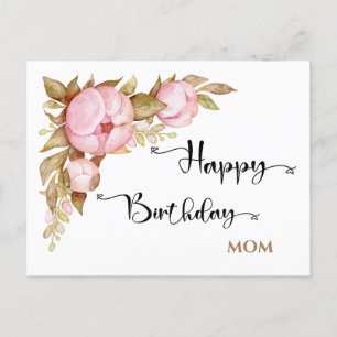 Happy Birthday Mom Floral Watercolor Postcard