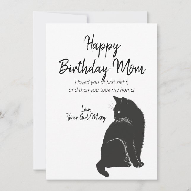 Happy Birthday Mom From Cat Greeting Holiday Card (Front)