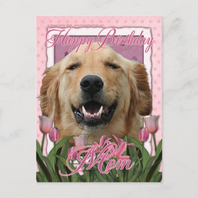 Happy Birthday Mom - Golden Retriever - Mickey Postcard (Front)