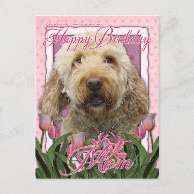 Happy Birthday Mom - Goldendoodle Postcard (Front)