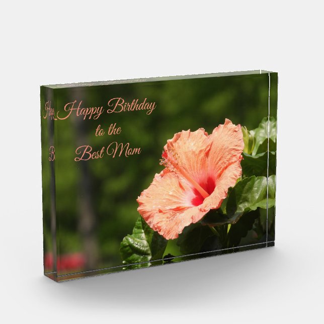 Happy Birthday Mom Hibiscus Photo Block (Left)