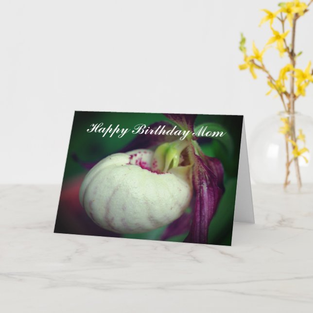 Happy Birthday Mom Lady Slipper Orchid Card (Yellow Flower)