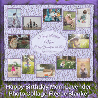 Happy Birthday Mom Lavender Photo Collage  Fleece Blanket
