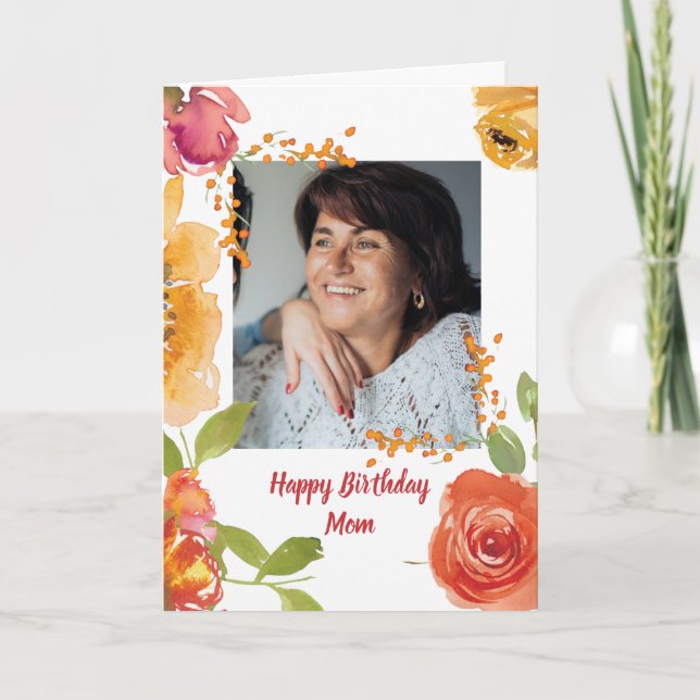Happy Birthday Mom Lovely Watercolor Flowers Card (Front)