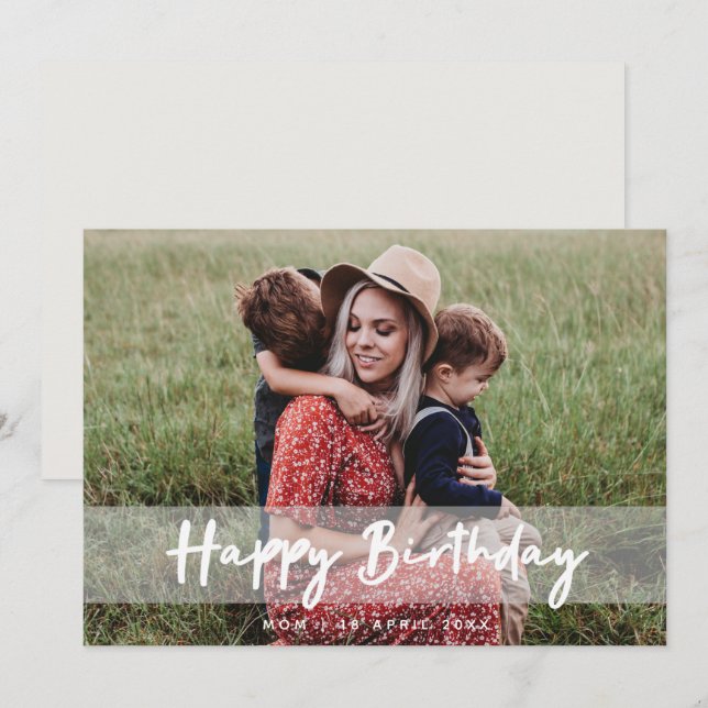 Happy Birthday Mom | Modern Script Photo Card (Front/Back)