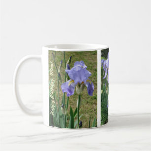 Happy Birthday, Mom Mug with Blue Mauve Irises