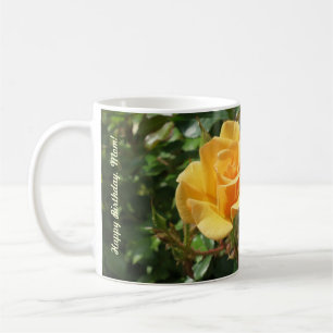 Happy Birthday, Mom Mug with Yellow + White Roses