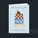 Happy Birthday Mom or Any Age or Name Greeting Card<br><div class="desc">A simple birthday greeting wishing a day filled with sweet surprises for mom, grandmom, Aunt Bessie or friend or family celebrating a birthday. The front card image of a multi-layer cake topped with a strawberry adds a little sweetness. Is that special someone having a milestone birthday? Go inside and add...</div>