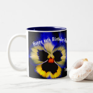 Happy Birthday Mom Pansy Flower Personalized Two-Tone Coffee Mug