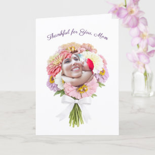 Happy Birthday Mom Photo Floral Bouquet Christian Card