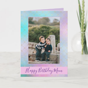 Happy birthday mom purple and blue ombre photo card