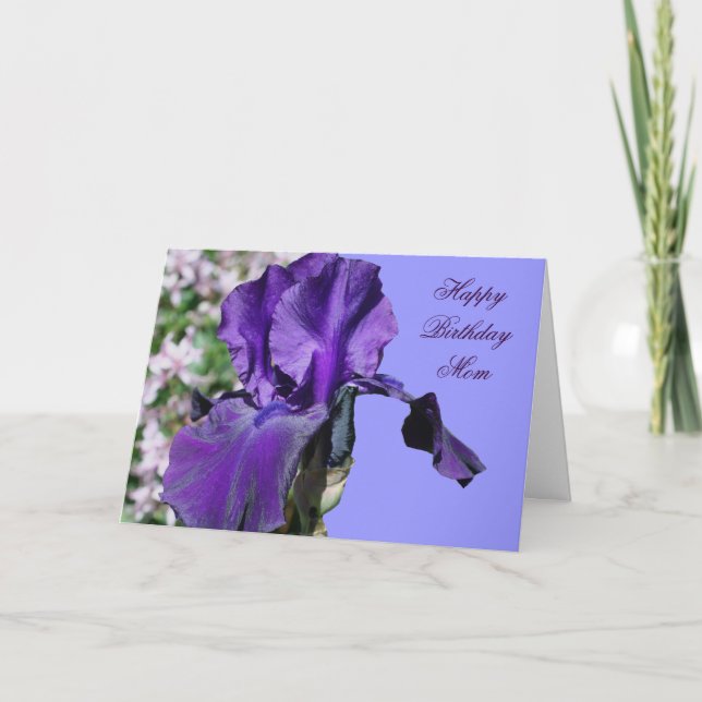 Happy Birthday Mom Purple Iris Flower Photo Card (Front)