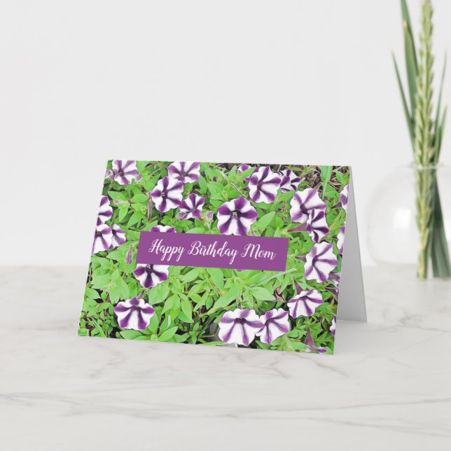 Happy Birthday Mom  Purple Petunias Card (Front)